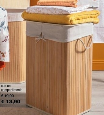 Linea Ceste Portabiancheria Pieghevole In Bambu E Lino Con Un Compartimento