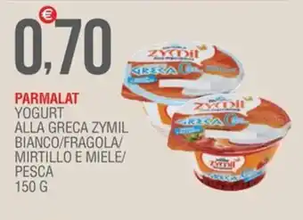 Caramico PARMALAT YOGURT ALLA GRECA ZYMIL BIANCO/FRAGOLA/ MIRTILLO E MIELE/ PESCA 150 G offerta