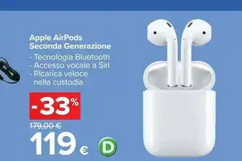 Carrefour Apple AirPods (2nd Generation) AirPods Cuffia Auricolare Bianco offerta