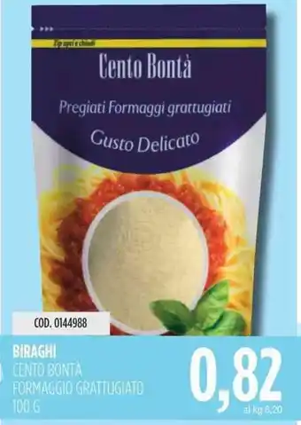 Carico Cash & Carry BIRAGHI CENTO BONTA FORMAGGIO GRATTUGIATO 100 G offerta