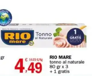 Crai RIO MARE tonno al naturale 80 gr x 3 + 1 gratis offerta