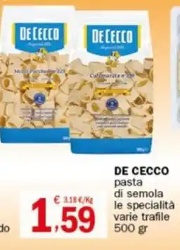 Crai DE CECCO pasta di semola le specialità varie trafile 500 gr offerta