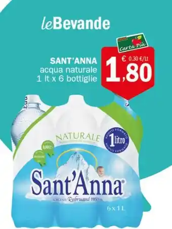 Crai SANT'ANNA acqua naturale 1 lt x 6 bottiglie offerta