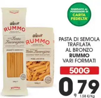 Eurospar PASTA DI SEMOLA TRAFILATA AL BRONZO RUMMO VARI FORMATI 500 g offerta