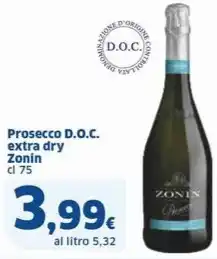 Sigma Prosecco D.O.C. extra dry Zonin cl 75 offerta