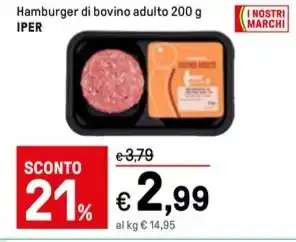 Iper La Grande Hamburger di bovino adulto 200 g IPER offerta