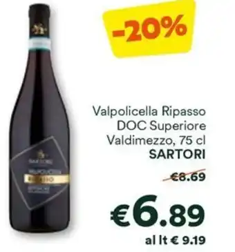 Unes Valpolicella Ripasso DOC Superiore Valdimezzo, 75 cl SARTORI offerta