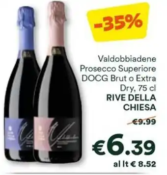 Unes Valdobbiadene Prosecco Superiore DOCG Brut o Extra Dry, 75 cl RIVE DELLA CHIESA offerta