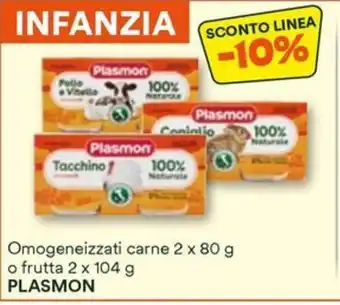 Unes Omogeneizzati carne 2 x 80 g o frutta 2 x 104 g PLASMON offerta