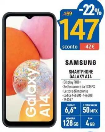 FreeShop SAMSUNG SMARTPHONE GALAXY A14 offerta
