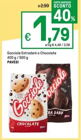 Iper La Grande Gocciole Extradark o Chocolate 400 g / 500 g PAVESI offerta