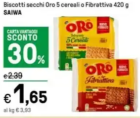 Iper La Grande Biscotti secchi Oro 5 cereali o Fibrattiva 420 g SAIWA offerta