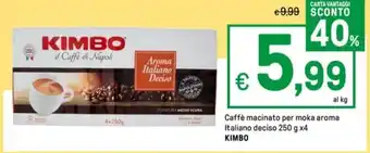 Iper La Grande Caffè macinato per moka aroma Italiano deciso 250 g x4 KIMBO offerta