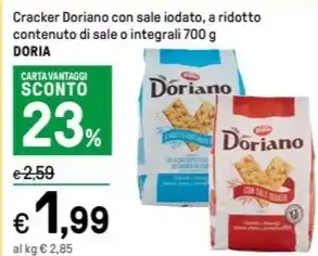 Iper La Grande Cracker Doriano con sale iodato, a ridotto contenuto di sale o integrali 700 g DORIA offerta