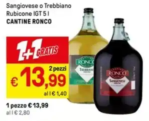 Iper La Grande Sangiovese o Trebbiano Rubicone IGT 5 l CANTINE RONCO offerta