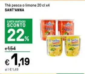 Iper La Grande Thè pesca o limone 20 cl x4 SANT'ANNA offerta