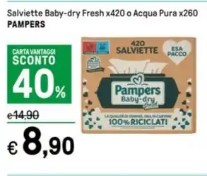 Iper La Grande Salviette Baby-dry Fresh x420 o Acqua Pura x260 PAMPERS offerta