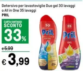 Iper La Grande Detersivo per lavastoviglie Duo gel 30 lavaggi o All in One 35 lavaggi PRIL offerta
