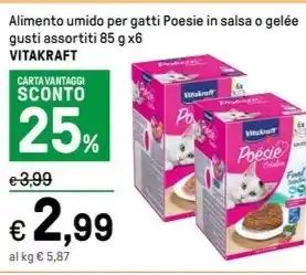 Iper La Grande Alimento umido per gatti Poesie in salsa o gelée gusti assortiti 85 g x6 VITAKRAFT offerta