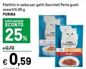 Iper La Grande Filettini in salsa per gatti Gourmet Perle gusti assortiti 85 g PURINA offerta