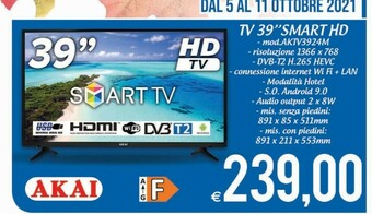 MD Discount Akai Tv 39'' Smart Hd AKTV3924M offerta