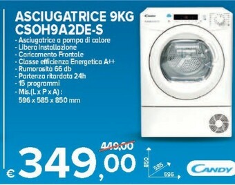 MD Discount Candy Smart Pro CSOH9A2DE-S Asciugatrice Libera Installazione Caricamento Frontale 9 Kg A++ Bianco offerta