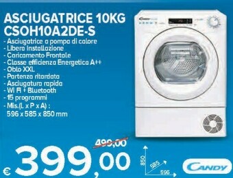 MD Discount Candy Smart Pro CSO H10A2DE-S Asciugatrice Libera Installazione Caricamento Frontale 10 Kg A++ Bianco offerta
