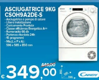 MD Discount Candy Smart Pro CSOH9A2DE-S Asciugatrice Libera Installazione Caricamento Frontale 9 Kg A++ Bianco offerta