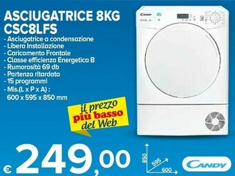 MD Discount Candy Smart CS C8LF-S Asciugatrice Libera Installazione Caricamento Frontale 8 Kg B Bianco offerta