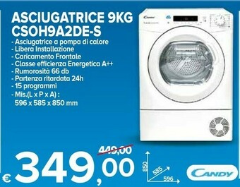 MD Discount Candy Smart Pro CSOH9A2DE-S Asciugatrice Libera Installazione Caricamento Frontale 9 Kg A++ Bianco offerta