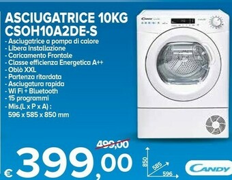 MD Discount Candy Smart Pro CSOH9A2DE-S Asciugatrice Libera Installazione Caricamento Frontale 9 Kg A++ Bianco offerta