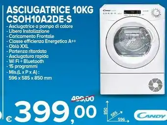 MD Discount Candy Smart Pro CSO H10A2DE-S Asciugatrice Libera Installazione Caricamento Frontale 10 Kg A++ Bianco offerta
