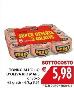 Mercatò Rio Mare Tonno All'Olio D'Oliva Gran Risparmio offerta