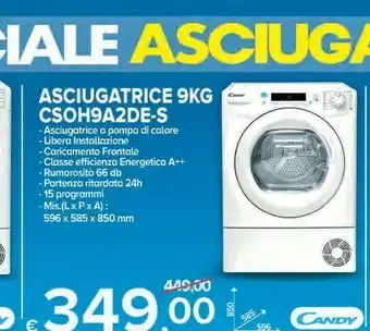 MD Discount Candy Candy Smart Pro CSOH9A2DE-S asciugatrice Libera installazione Caricamento frontale 9 kg A++ Bianco offerta