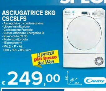 MD Discount Candy Smart CS C8LF-S Asciugatrice Libera Installazione Caricamento Frontale 8 Kg B Bianco offerta