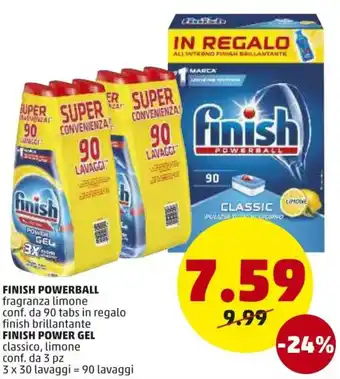 PENNY Finish Powerball e Finish Power Gel 3pz 30 lavaggi offerta