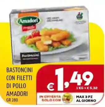 Il Centesimo BASTONCINI CON FILETTI DI POLLO AMADORI GR 280 offerta