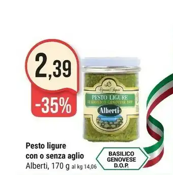 Supermercati Gulliver Alberti Pesto Senza Aglio Di Basilico Genovese DOP 170 G(ml) offerta