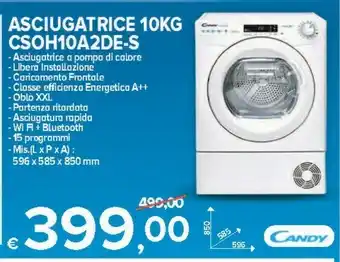 MD Discount Candy Smart Pro CSOE H10A2DE-S Asciugatrice Libera Installazione Caricamento Frontale 10 Kg A++ Bianco offerta