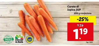 Lidl Carote di Ispica IGP 800 g confezione offerta