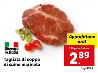 Lidl Tagliata di coppa di suino marinata 250 g confezione offerta