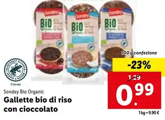 Lidl Sondey Bio Organic Gallette bio di riso con cioccolato 100 g confezione offerta