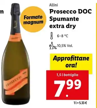 Lidl Allini Prosecco DOC Spumante extra dry 1,5 l bottiglia offerta