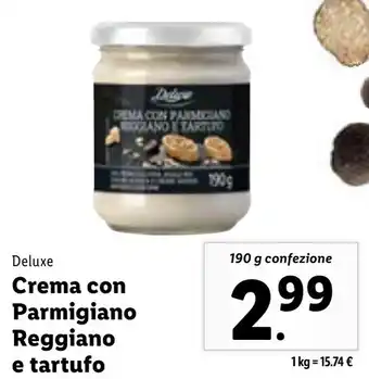 Lidl Deluxe Crema con Parmigiano Reggiano e tartufo 190 g confezione offerta