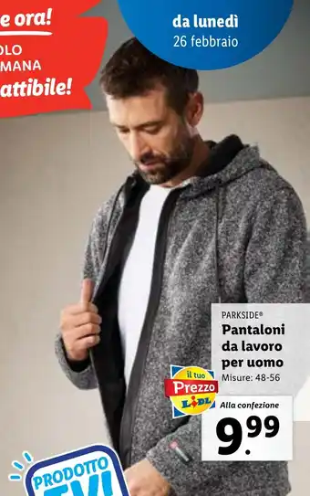 Lidl PARKSIDE Pantaloni da lavoro per uomo Misure: 48-56 offerta