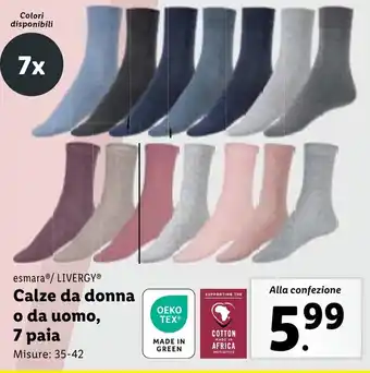 Lidl esmara/ LIVERGY Calze da donna o da uomo, 7 paia offerta