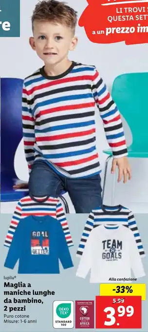 Lidl lupilu Maglia a maniche lunghe da bambino, 2 pezzi offerta