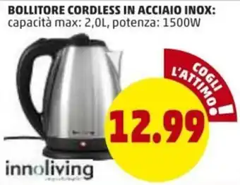 PENNY Innoliving Bollitore Cordless in Acciaio Inox 2,0l offerta