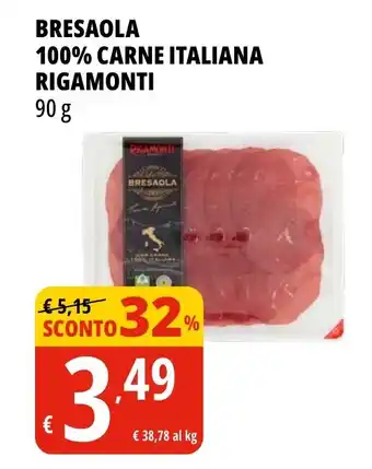 Tigros BRESAOLA 100% CARNE ITALIANA RIGAMONTI 90 g offerta
