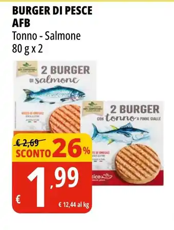 Tigros BURGER DI PESCE AFB Tonno - Salmone 80 g x 2 offerta